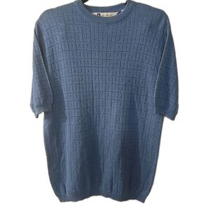 Bachrach Men’s Size Small Blue Pullover Silk Blend‎ Sweater Blouse Short Sleeve